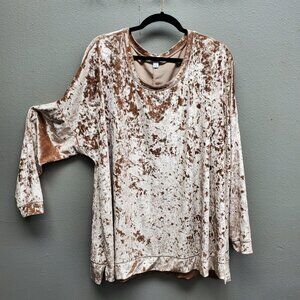 Boutique Pullover Womens 2X Beige Brown Crushed Velvet Long Sleeve Top Plus Size